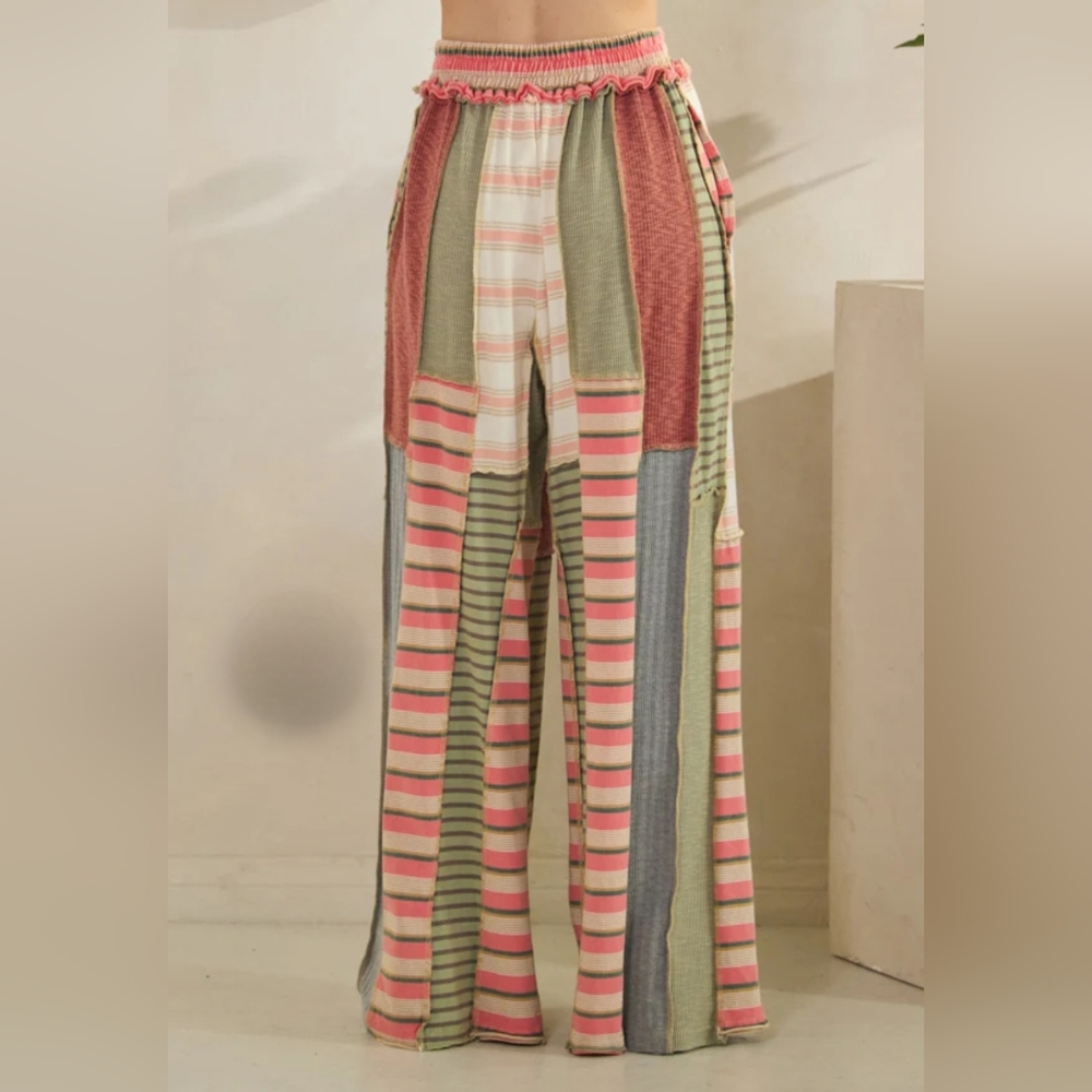 #662 OLI & HALI WASHED MULTI COLOR ELASTIC WAIST WIDE LEG PANTS - Picture 6 of 6